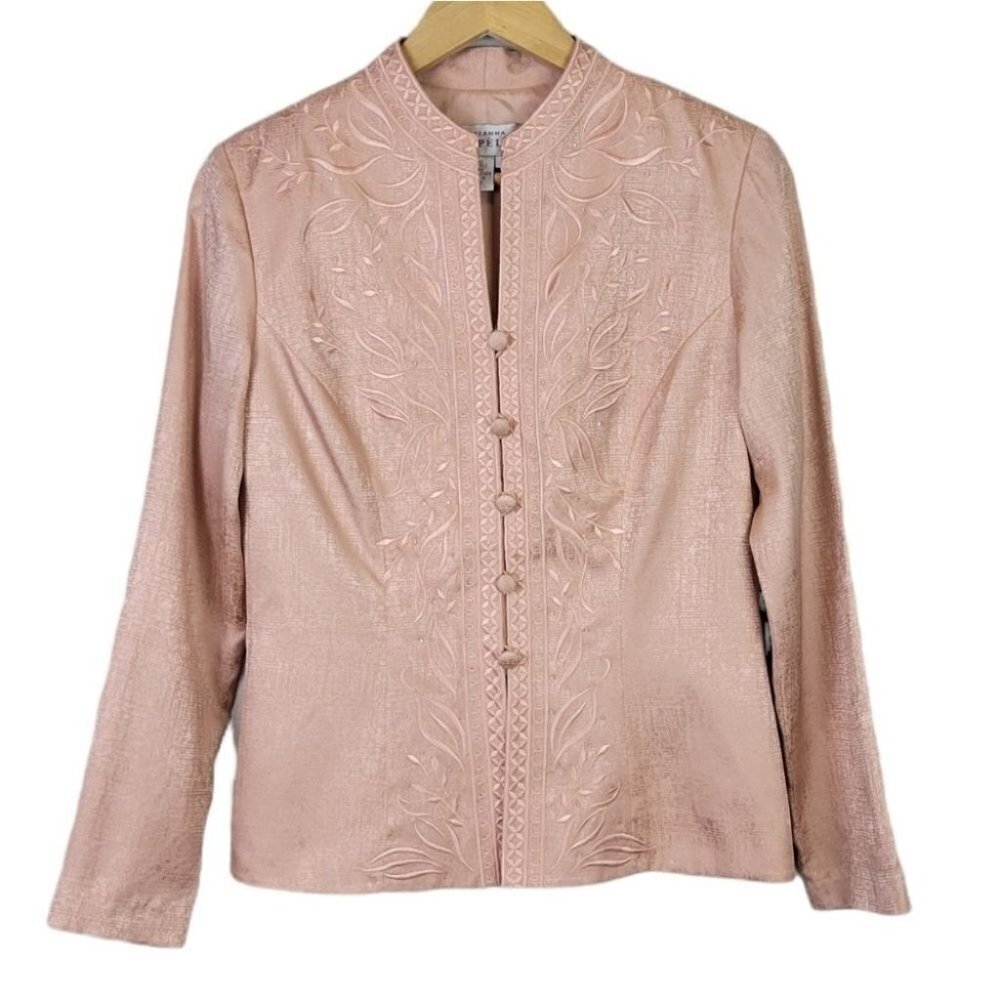 Adrianna Papell Silk Blazer Jacket Embroidered 6